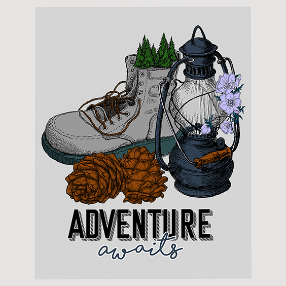 Adventure Awaits - Hiking Gear Ready to Press DTF Transfer