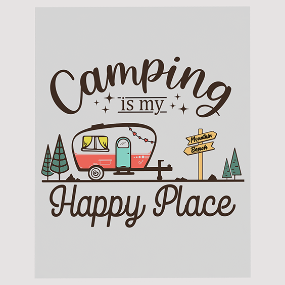 Quirky Camping Trailer Graphic DTF Transfer Featuring 'Camping is my Happy Place