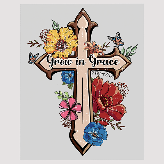 Grow in Grace Floral Cross Ready to Press DTF Transfer