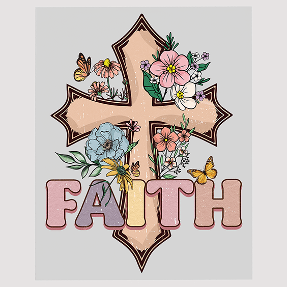 Floral Cross Faith DTF Transfer – Bold Christian Statement