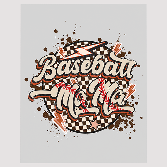 Baseball Mom, Checkered Design, Sports Transfer, DTF Decal, DIY