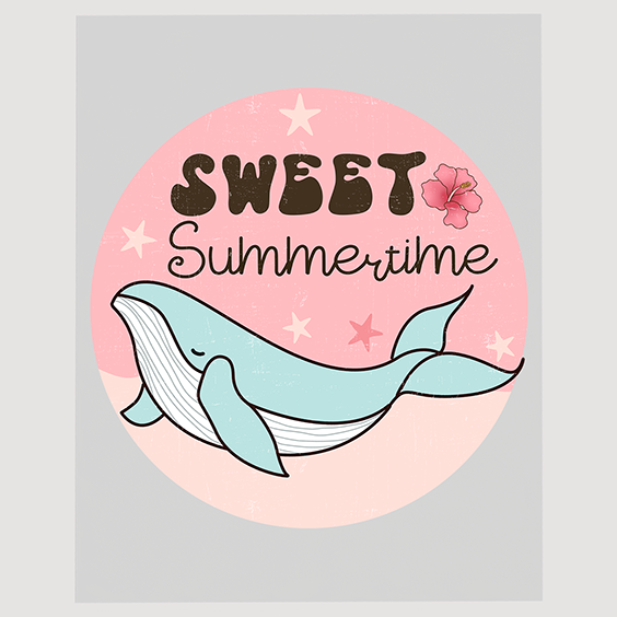 Whimsical Whale Summer Circle Ready to Press DTF Transfer