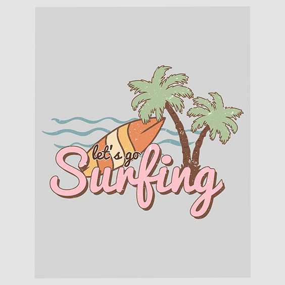 Vintage Let's Go Surfing Palm Trees DTF Transfer