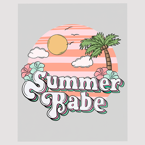 Summer Babe Sunset Palms T-Shirt Transfer Illustration