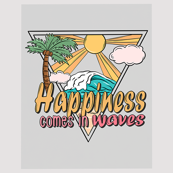 Happiness Comes In Waves Ocean Triangle T-Shirt Transfer