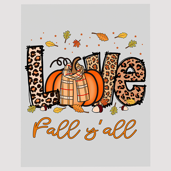 Whimsical Leopard Print 'Love Fall' DTF Transfer with Pumpkins