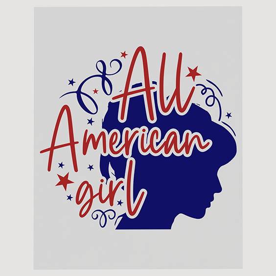 All American Girl Silhouette Patriotic Ready to Press DTF Transfer