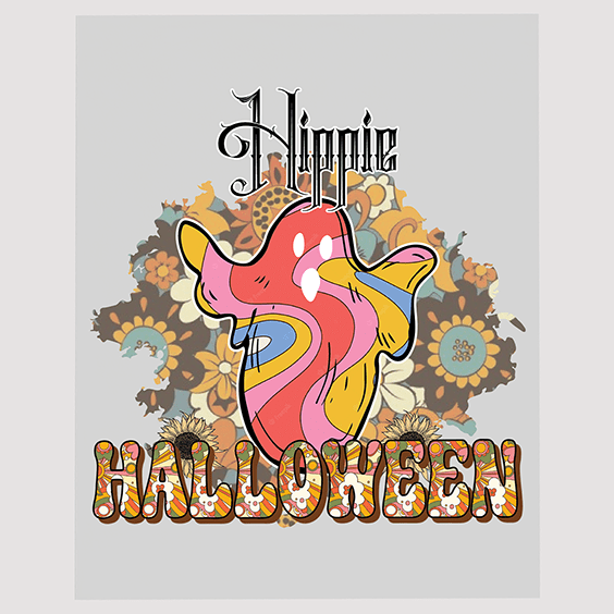 Hippie Halloween DTF Transfer | Retro Flower Power Autumn Design